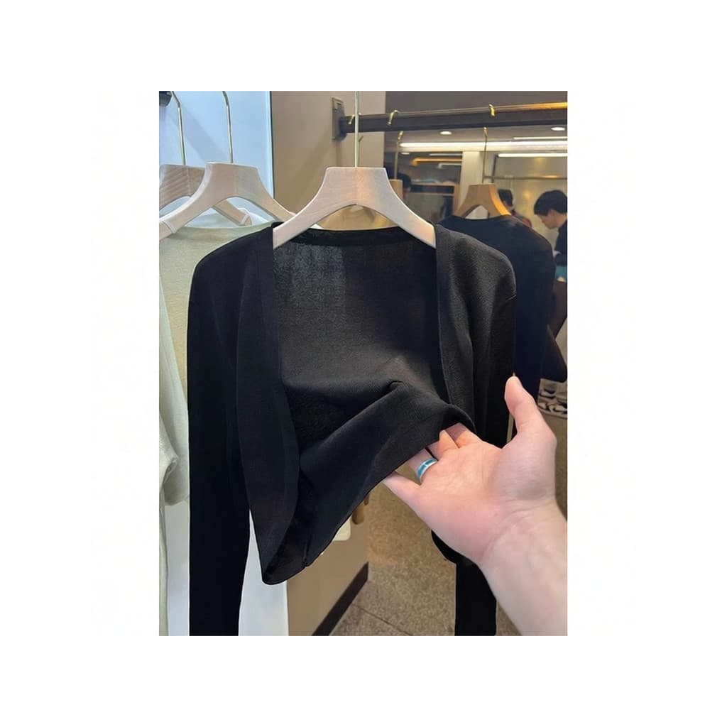 Branco curto gelo seda malha protetor solar Cardigan feminino estilo fino verão estilingue saia exterior tule jaqueta ar