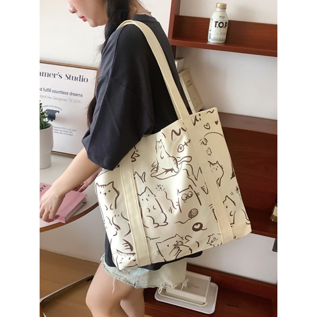 Novo saco de lona dos desenhos animados bonito moda menina coração bolsa estudante informações saco Tablet grande capaci