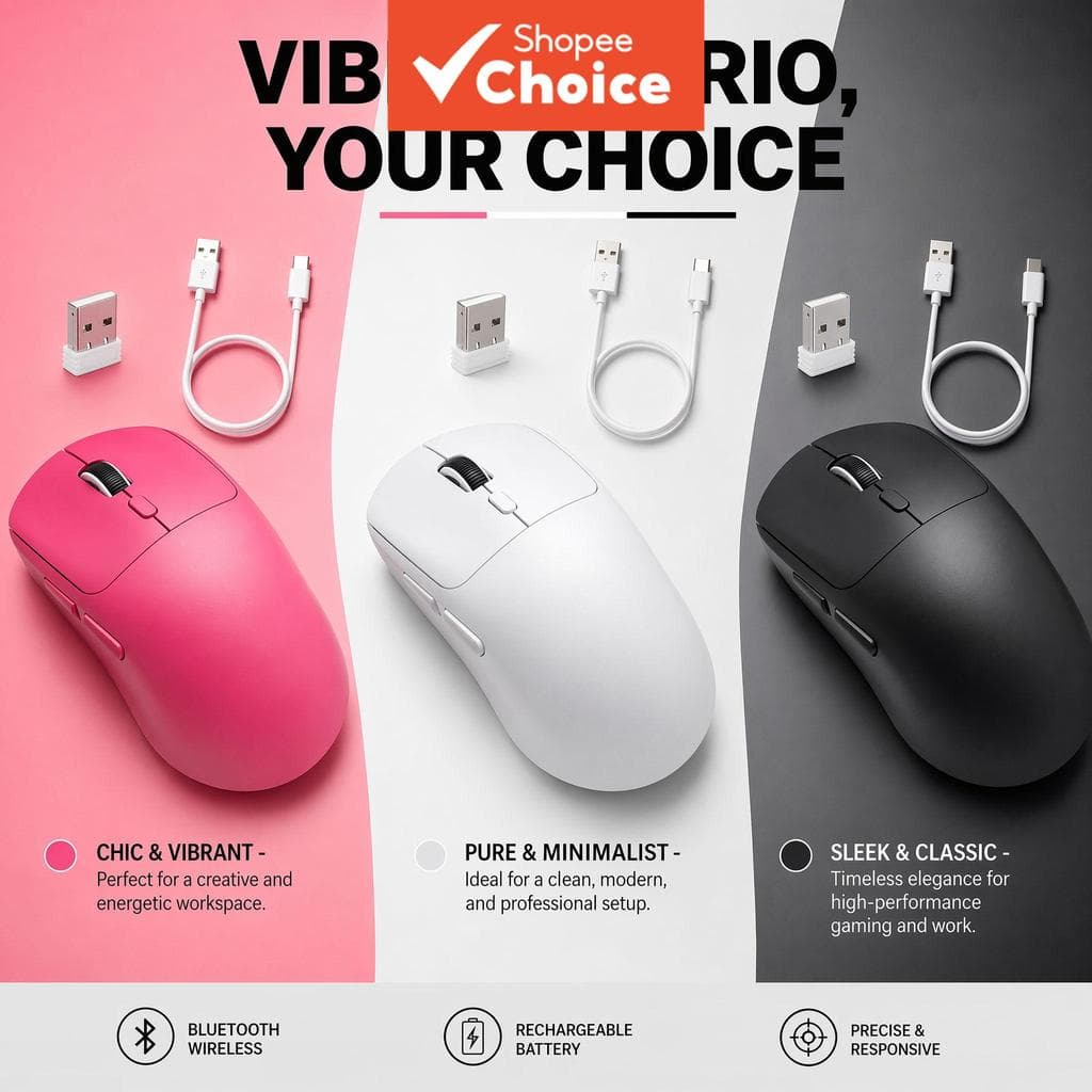 M348 Mouse Gamer Ultraleve Sem Fio Modo Duplo Bluetooth 2.4G Recarregável Ergonômico 3 Níveis de DPI Ajustável para PC
