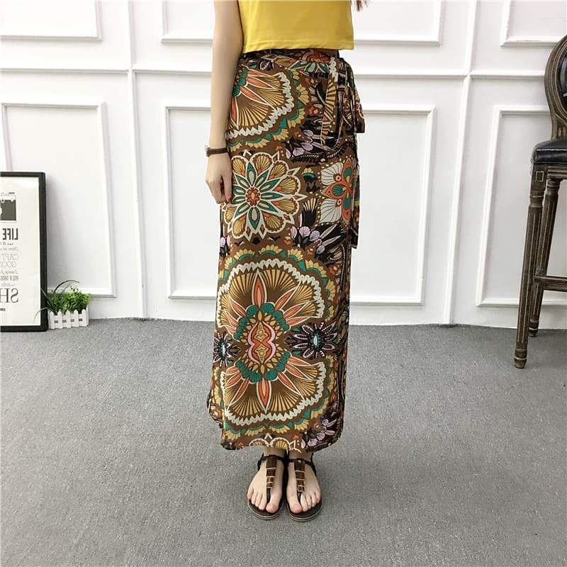 {Fat fino pode usar} saia de uma peça saia longa feminina verão rendas Chiffon envoltório saia de comprimento médio Flor