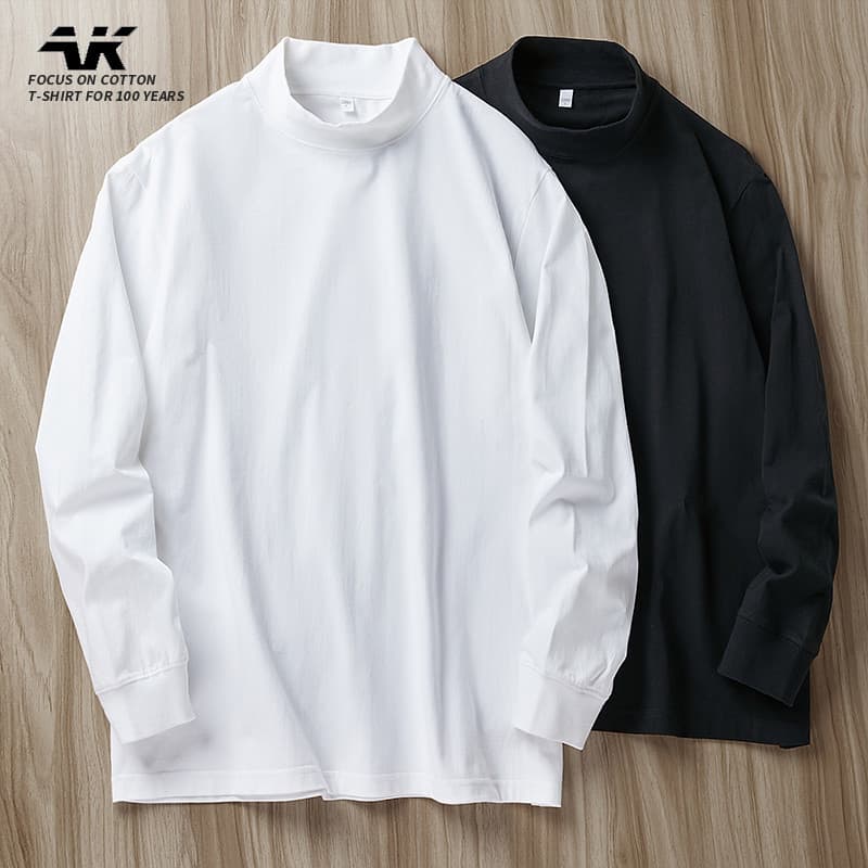Primavera estilo americano mangas rosqueadas interior de manga comprida fino ajuste puro algodão na moda camiseta mascul