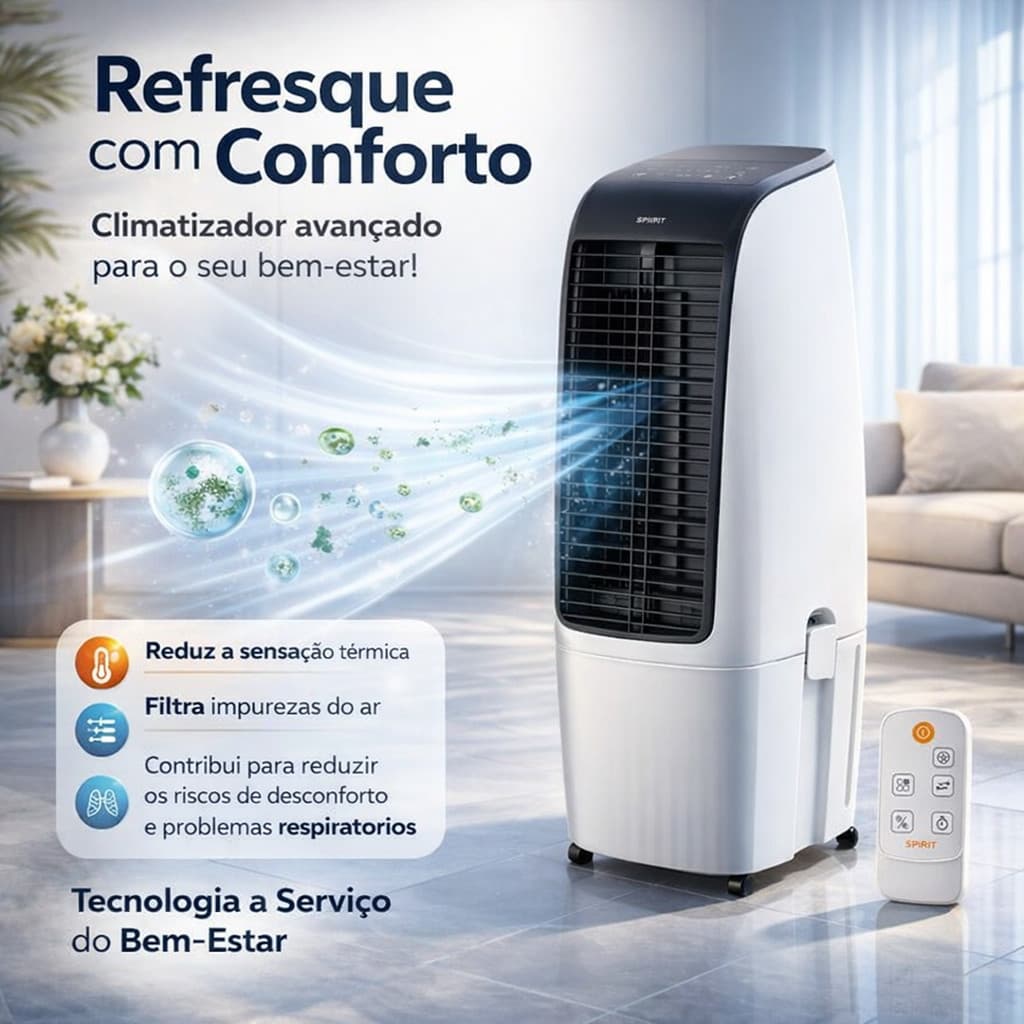 Climatizador de Ar SPIRIT Master 20L 90cm Branco/Preto com Controle Remoto