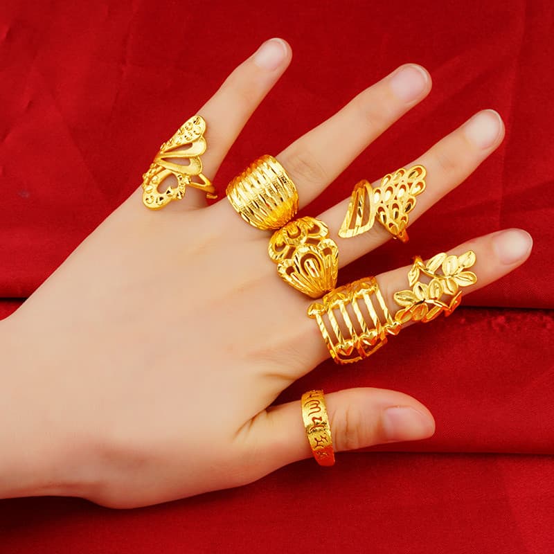 alianca de ouro aparador de alianca alianca de casamento Novo anel banhado a ouro feminino grande flor estilo único arei
