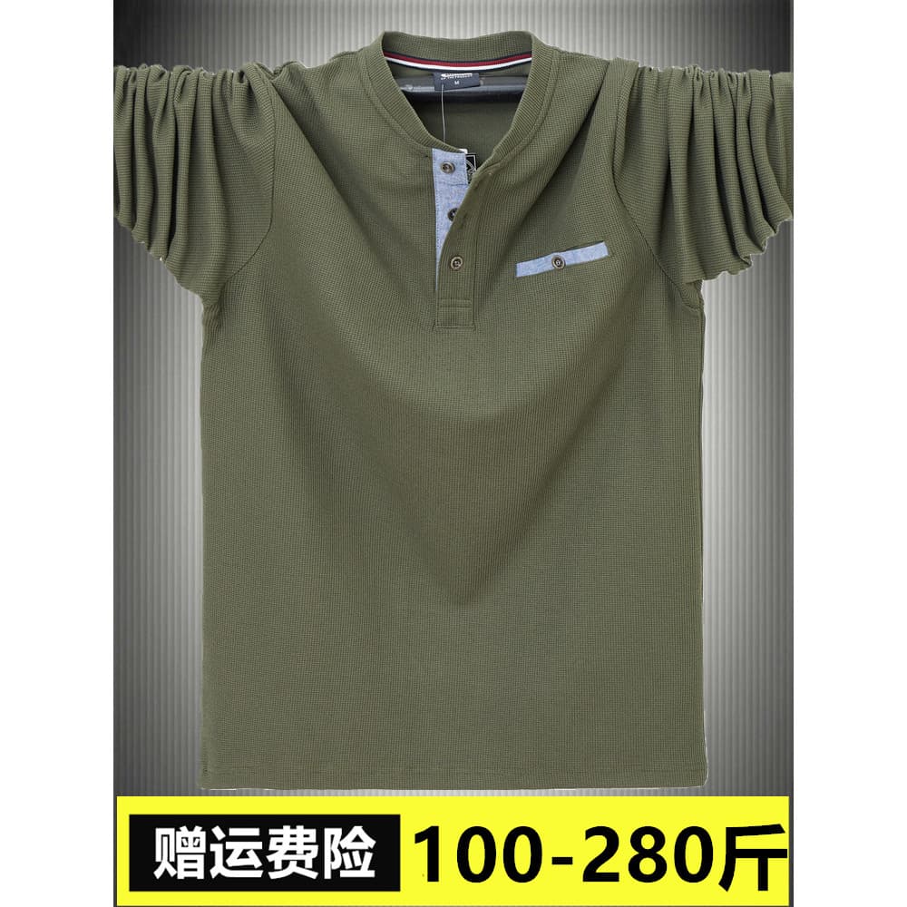 Moda masculina primavera outono roupas Plus Size algodão fino manga comprida camiseta solta gola Henry roupas de outono