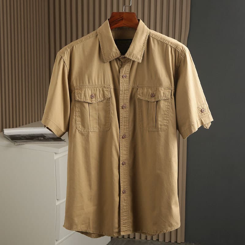 Camisa masculina de manga curta de verão solta camisa Casual de meia-idade camisa de meia manga ao ar livre