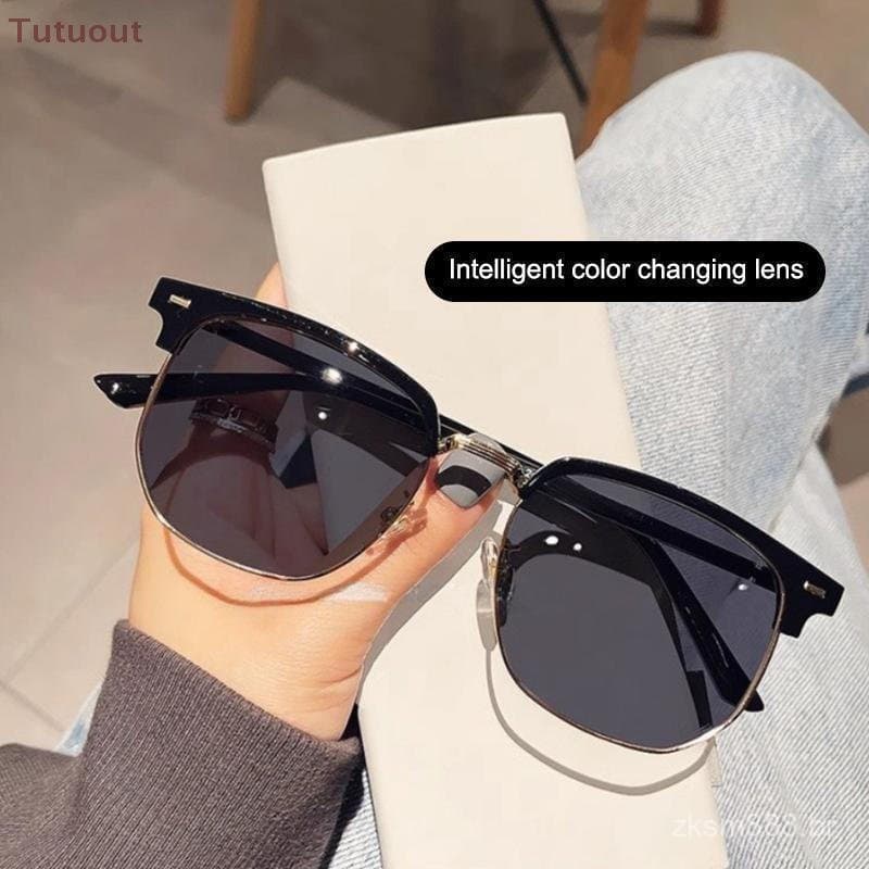 Óculos de Sol Fotocromáticos Anti-Luz Azul de Meia-Armação Elegantes para Proteção dos Olhos Femininos BR