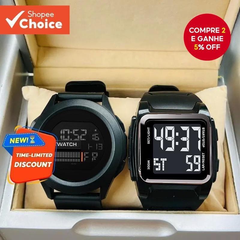 Compre 1 E Ganhe 1 Relógio Digital Masculino Com Luz LED-Mostrador Eletrônico À Prova D'água Presente De Aniversário Par