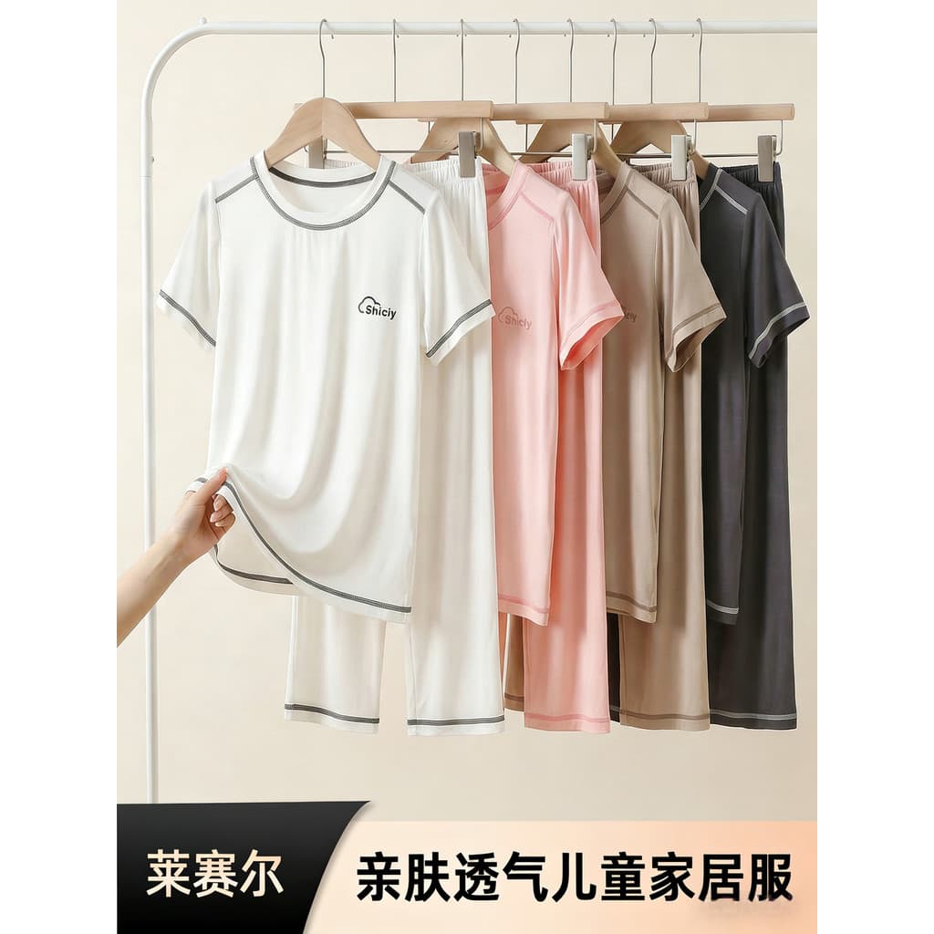 Crianças Lyocell pijamas primavera verão estilo fino meninas calças de manga comprida médio grande crianças meninos de m