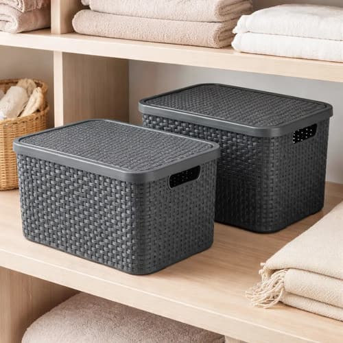 2 Caixa Organizadora Multiuso 19x28x38 Tampa Guarda Roupa Cinza-escuro