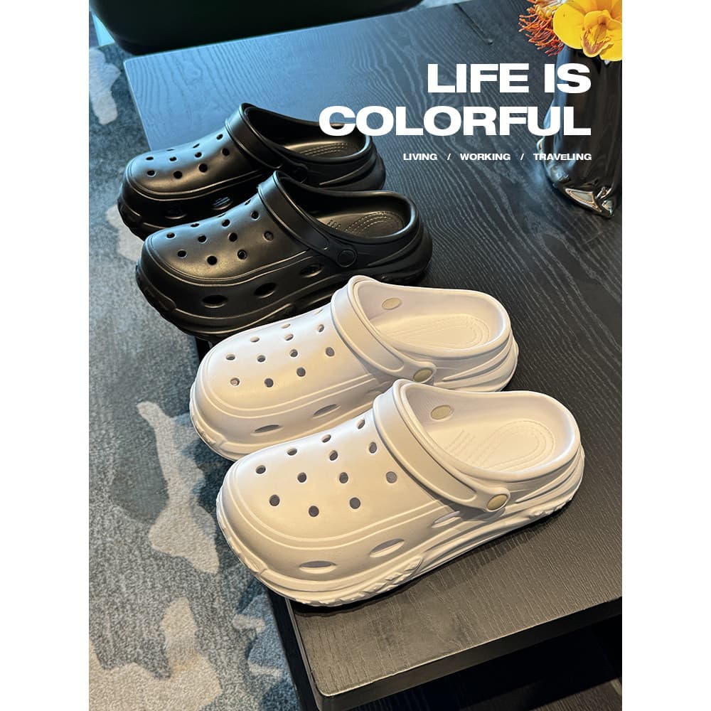 Desgaste ao ar livre sapatos de sola grossa buraco feminino verão antiderrapante respirável interior uso doméstico aumen
