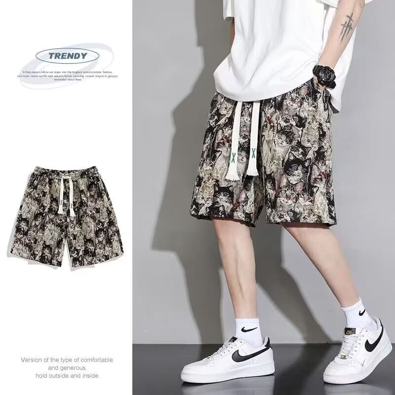 Shorts de cinco pontos masculino verão solto All-match fino calças de seda gelo legal Casual calças adolescente impresso