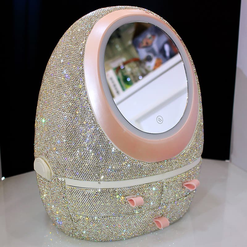 Diamante LED espelho de maquiagem com luz caixa de armazenamento de jóias caixa de artigos diversos de diamante completo