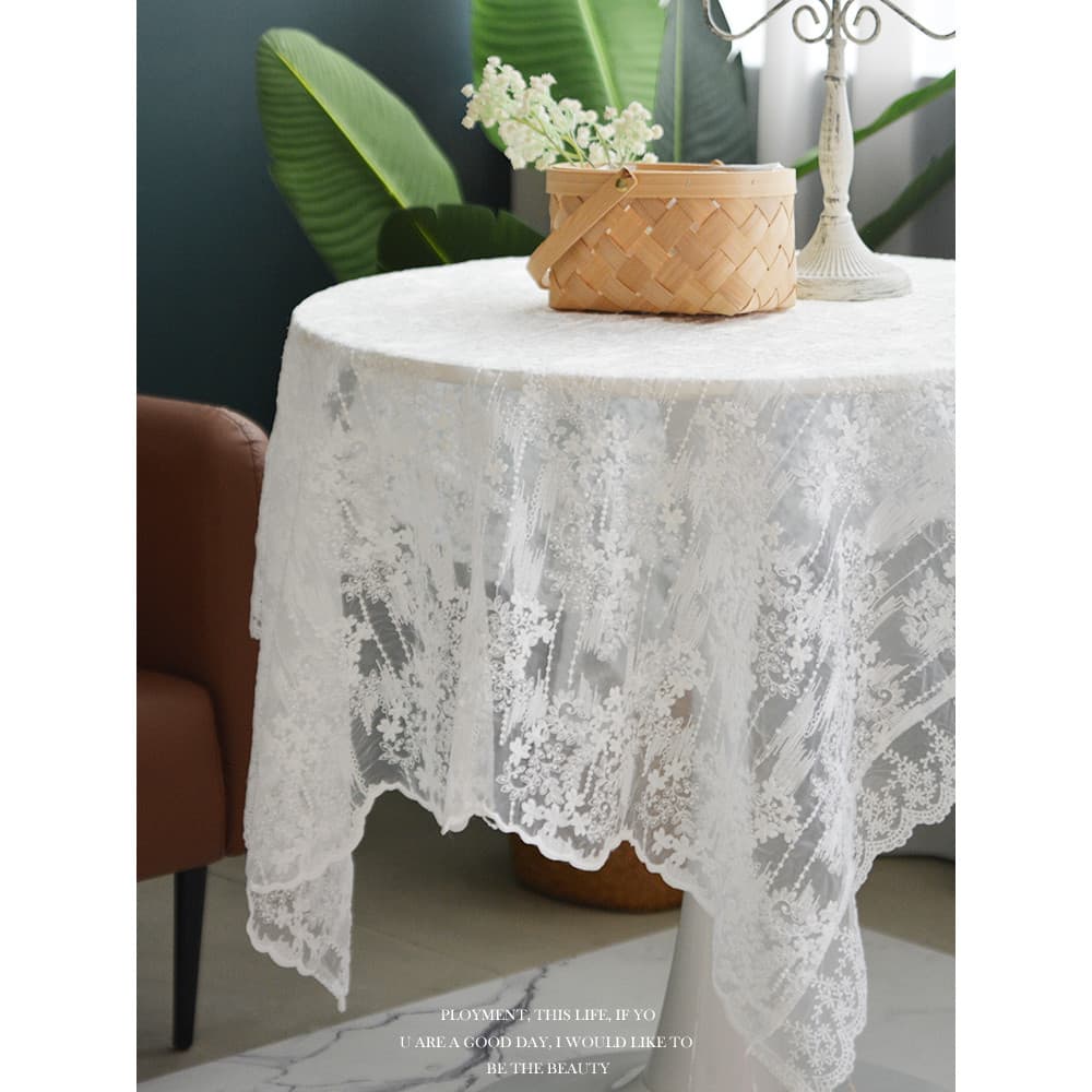 Toalha de mesa redonda de renda francesa bordada High-End retangular suave capa de mesa de café pano decoração branco pa