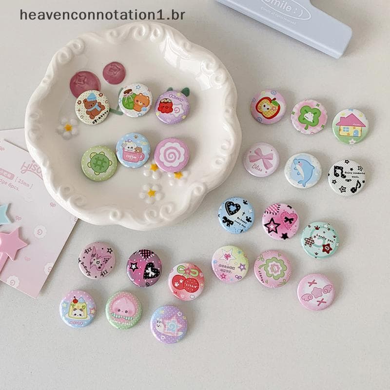 heav 6 Pçs Bonito Dos Desenhos Animados Mini Botão Emblema Kawaii Retro Meninas Crianças Bapa Lápis Saco DIY Decorativo