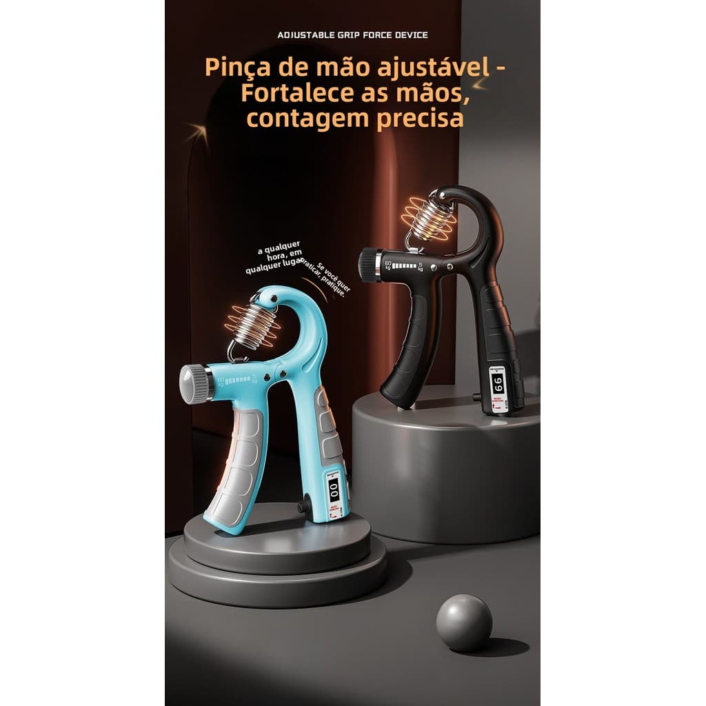 Fortalecedor de Mão Ajustável com Contador Inteligente para Treinamento de Força Muscular das Mãos