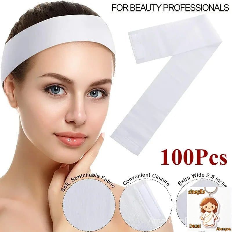 100 Pçs Descartável Spa Facial Headbands Estiramento Não-Tecido Macio Cuidados Com A Pele Faixa De Cabelo Fechamento Con