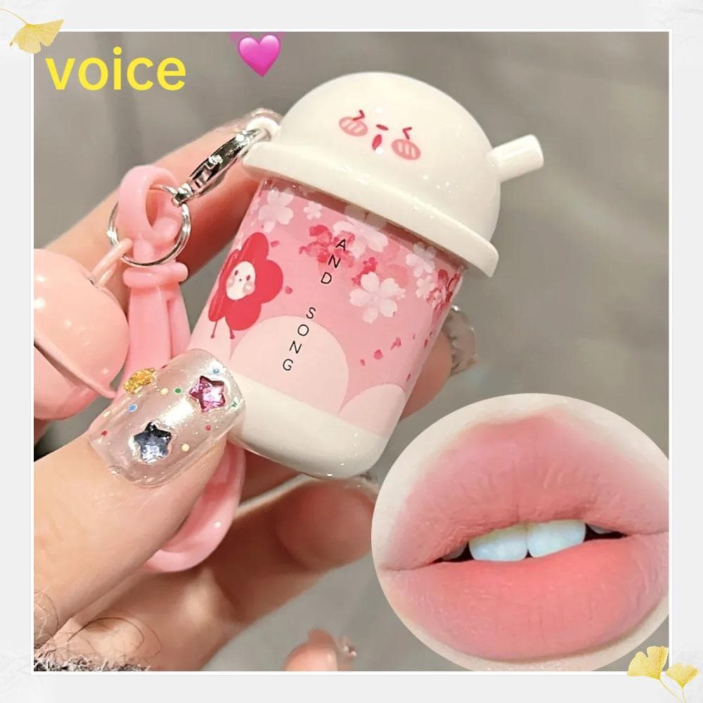 Brilho Labial Fosco VOICE , 6 Cores À Prova D'água , Lama Fofa , Vermelho , Veludo , Chaveiro De Longa Duração , Batom