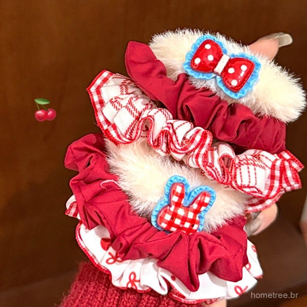 Elástico Cabelo Veludo Bolinha Lacinho - Kit 3/5 Mais Barato