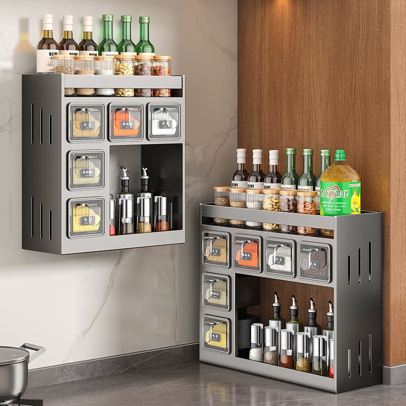 Rack de tempero de cozinha sem perfuração multifuncional fixado na parede óleo sal molho vinagre rack de armazenamento c
