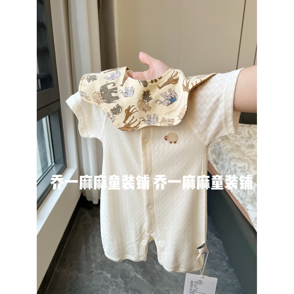 [Verão 100 algodão] oco de manga curta macacão de bebê verão estilo fino versão coreana macacão de bebê roupas de ar con