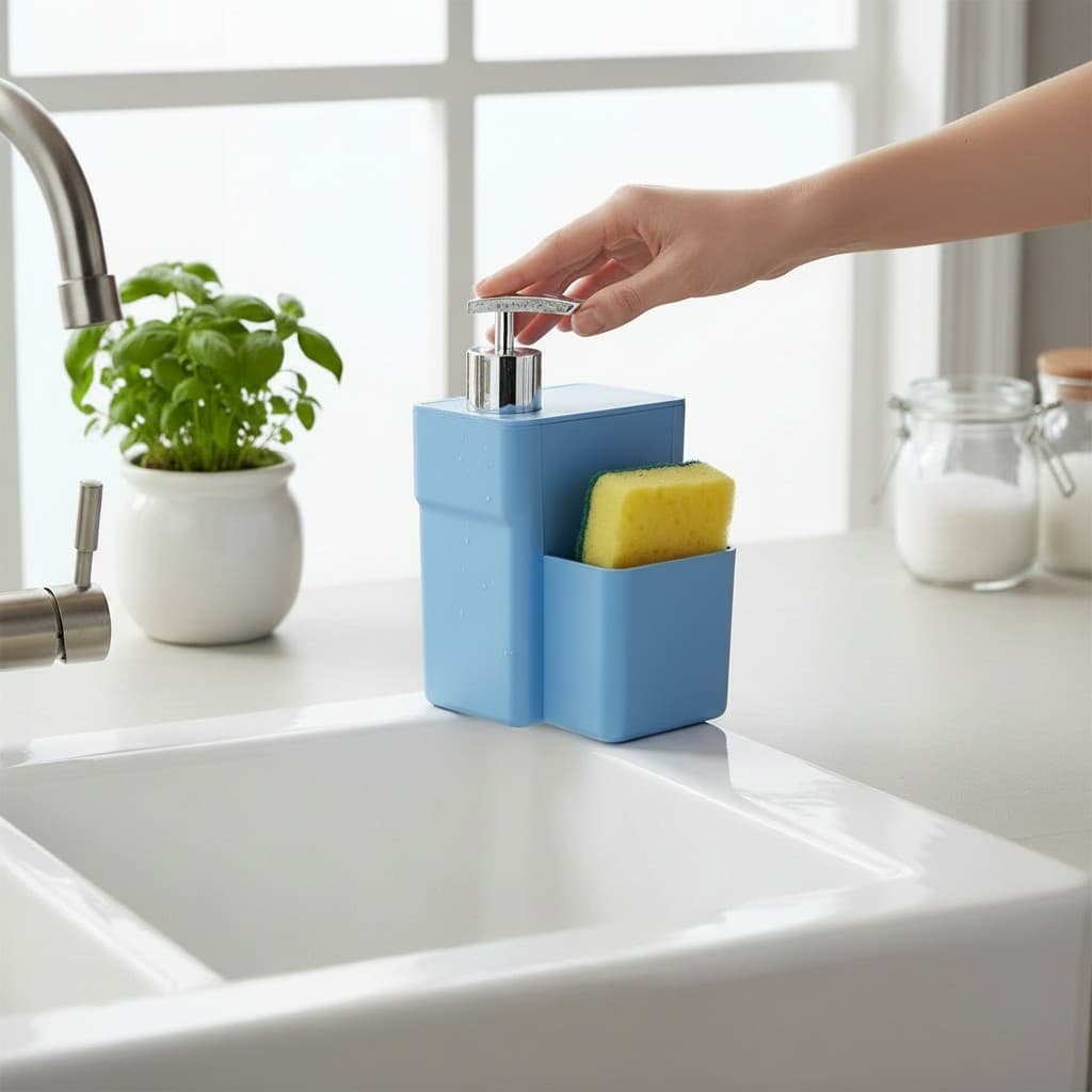 Dispenser de Detergente com Porta Esponja para Pia
