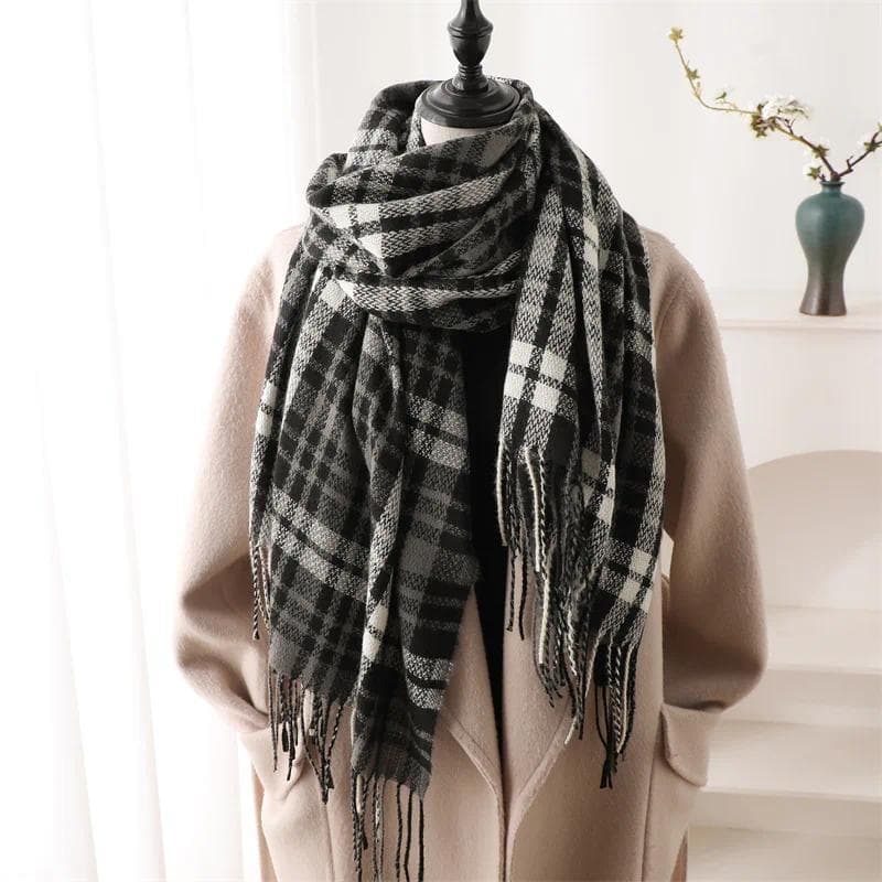Novo Luxo Inverno Quente Cachecol Moda Xadrez Borla Xale Para Homens Mulheres Espessamento Cachecóis Longos Simples Envo