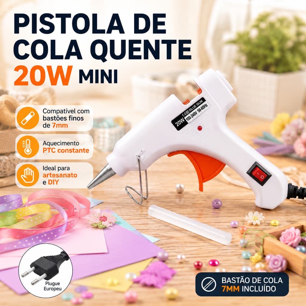 Pistola De Cola Quente 20W branco Pequena Casa pistola cola elétrica DIY Diâmetro mangueira borracha 7mm adaptado