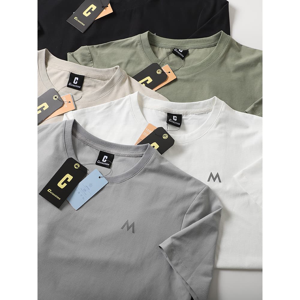 Série de montanha ao ar livre leve esportes de secagem rápida em torno do pescoço de manga curta camiseta masculina cami