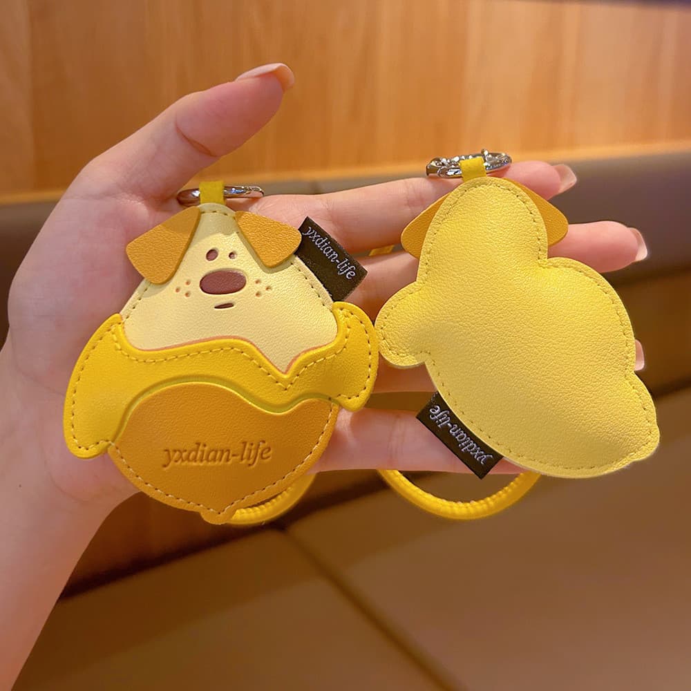 Chaveiro de Luxo para Meninas em Forma de Cachorrinho com Pudim de Manga, Presente Criativo de Couro com Tema de Fruta e