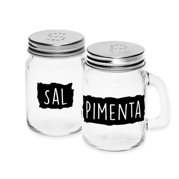 Kit Saleiro e Pimenteiro de Vidro com Tampa Prata