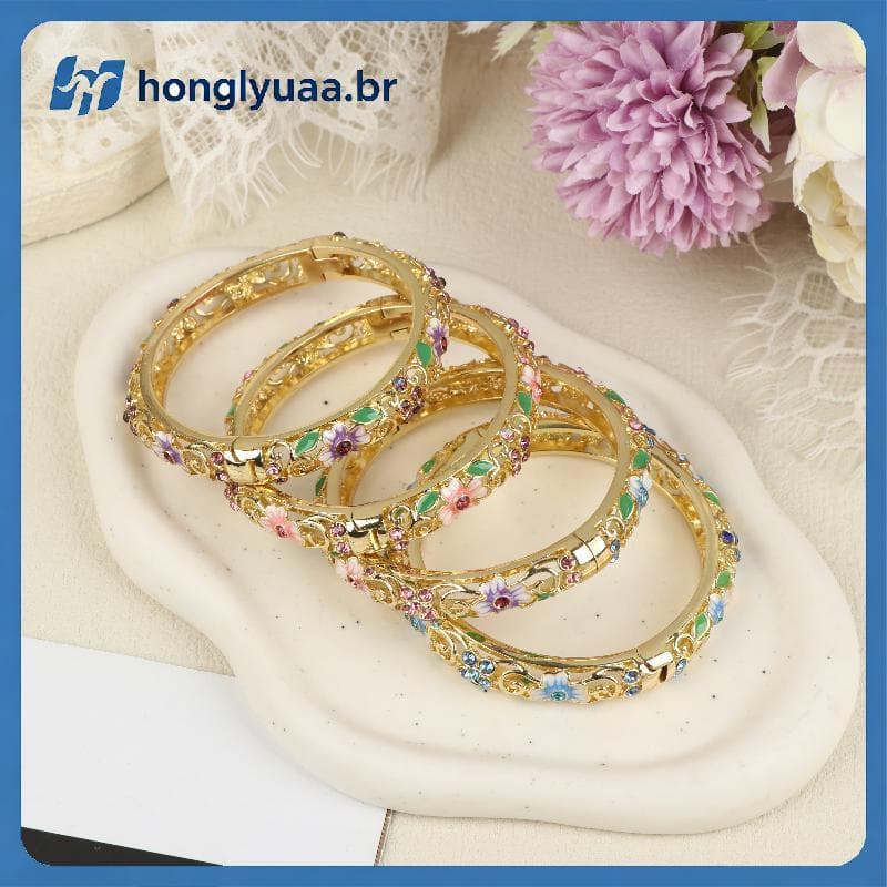 Pulseira Cloisonne Vintage Estilo Étnico Esmalte Oco Flor Moda Elegante Pulseiras Para Mulheres Jóias Presentes BR