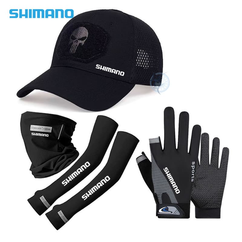 Shimano Fishing Cap Conjunto De Proteção UV + Mangas De Braço De Resfriamento + Máscara Facial + Luvas Respiráveis Pesca