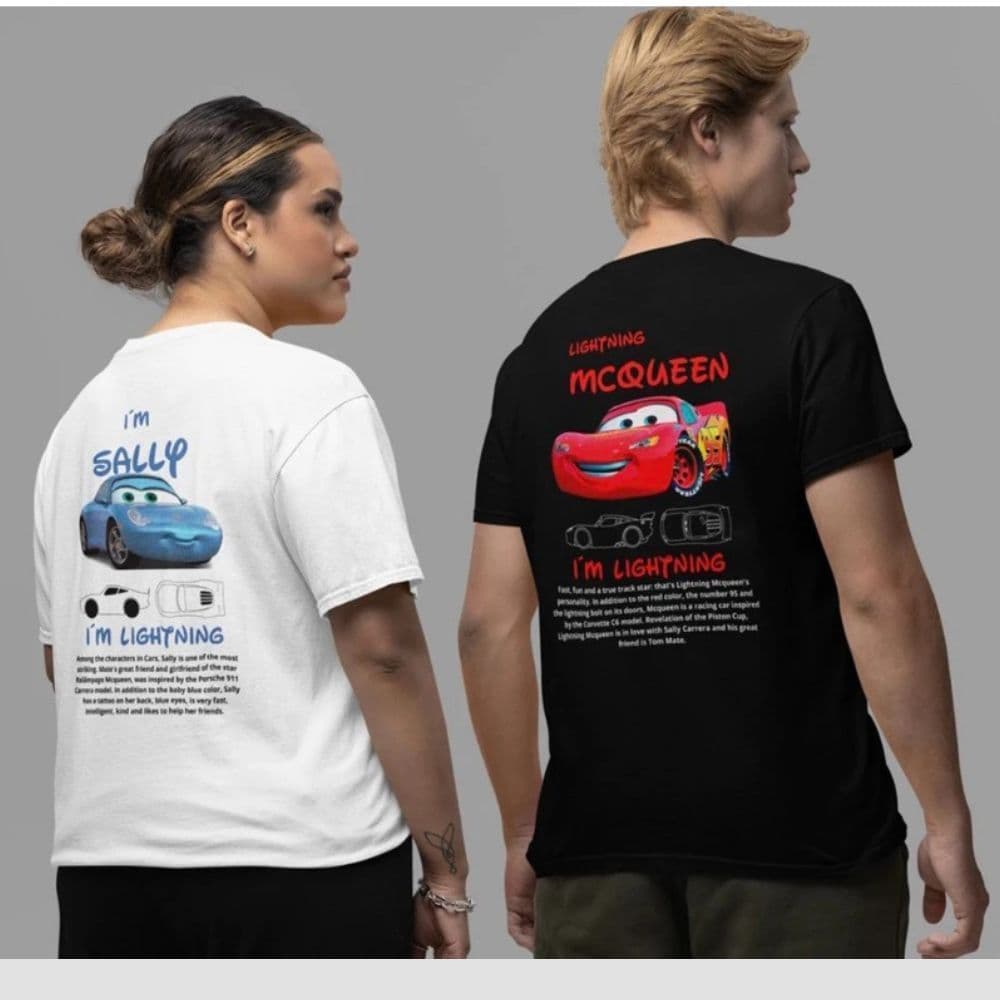Kit camiseta casal, carros relâmpagos, algodão, básica