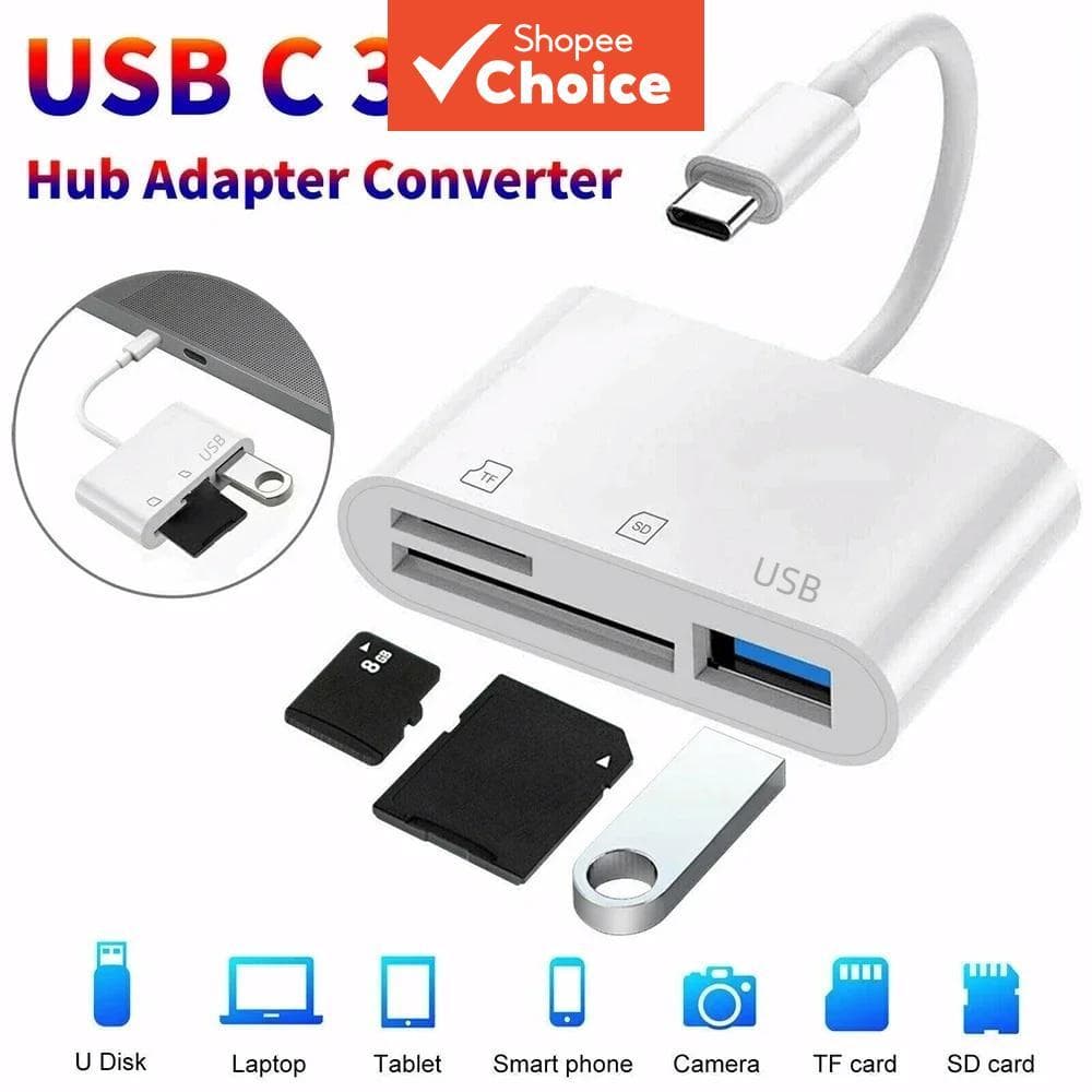 Leitor de cartões 3 em 1 OTG Tipo C USB SD TF para transferência de dados iPhone Samsung