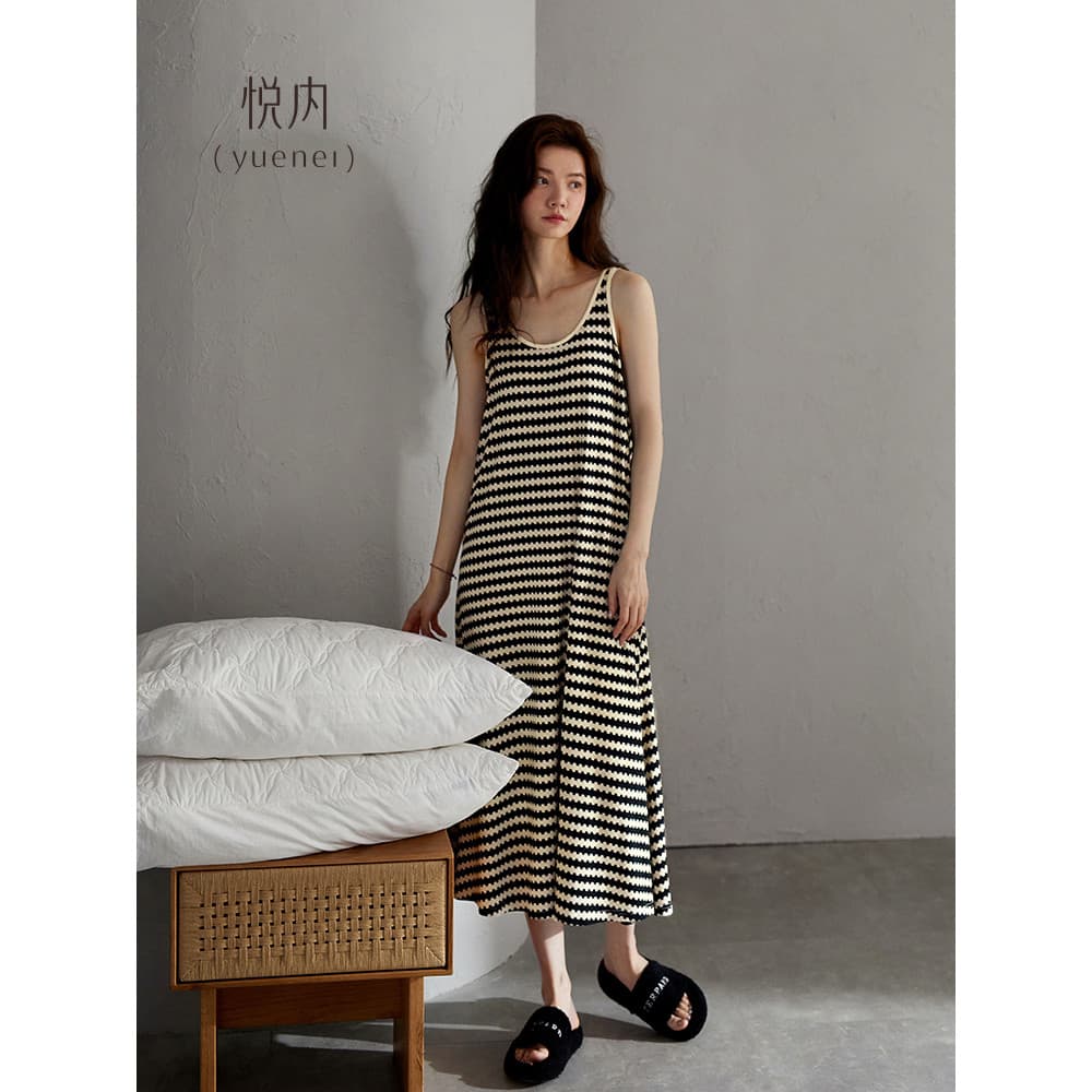 Uma camisola com almofada no peito senhoras pijamas verão puro algodão camisola longa verão listrado Casual pode usar fo
