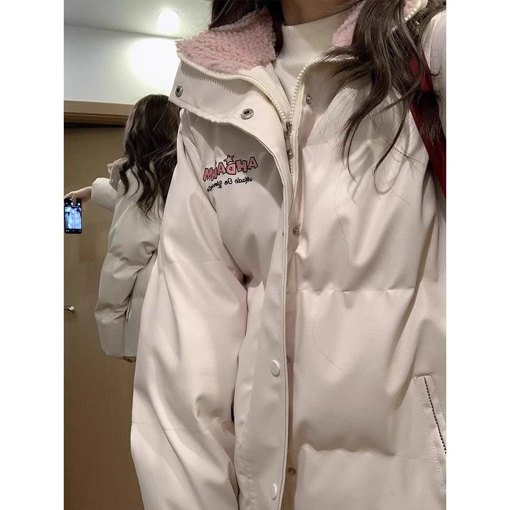 Americano doce estilo legal algodão acolchoado jaqueta feminina inverno novo estilo Design sentido couro do plutônio est