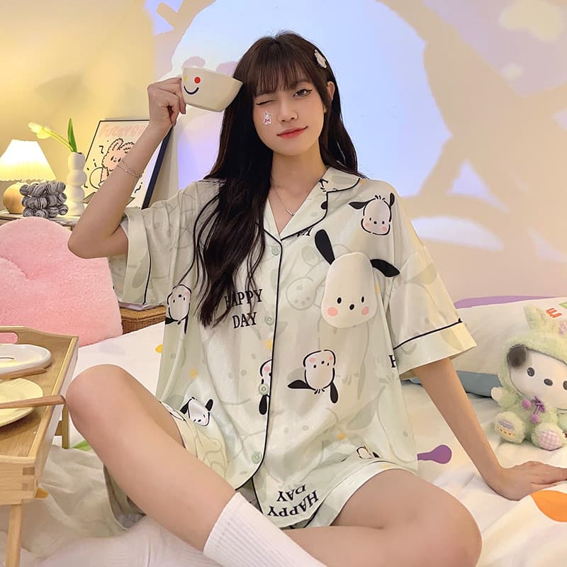 2025 novo estilo pijamas senhoras verão gelo seda estilo fino tamanho grande de manga curta Loungewear primavera outono