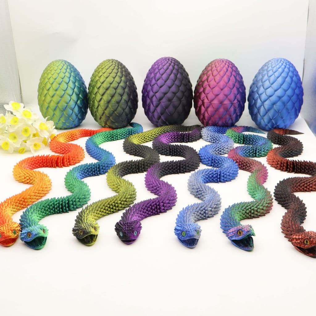 Venda quente impressão 3D boca aberta cobra ovo simulação Animal conjunta móvel cobra ovo conjunto figura de brinquedo