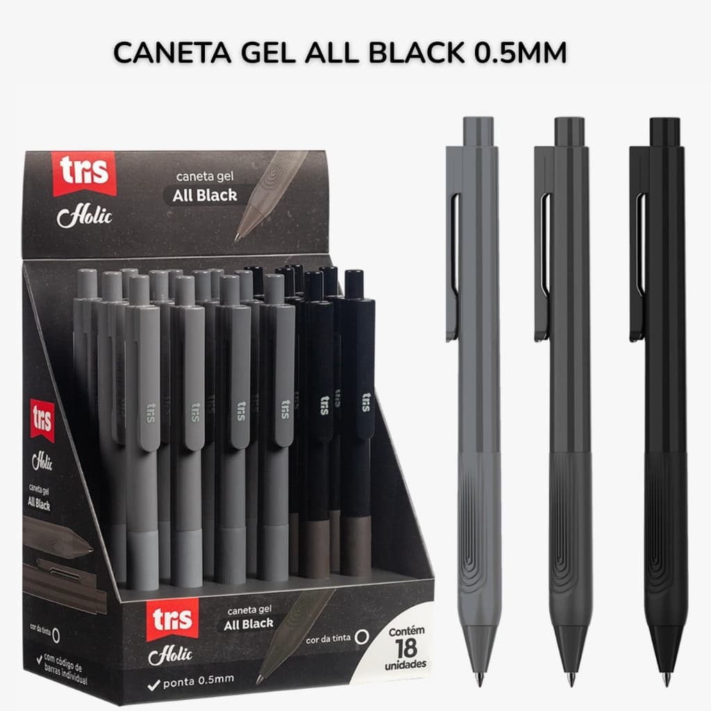 Caneta Gel Luxo 0.5mm All Black Tris Tinta Preta