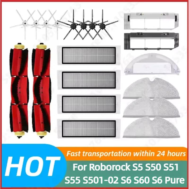 Para Roborock S5 S50 S51 S55 S6 S60 S6 Puro Aspirador De Pó Acessórios Filtro Mop Escova Lateral Principal Caixa Poeira