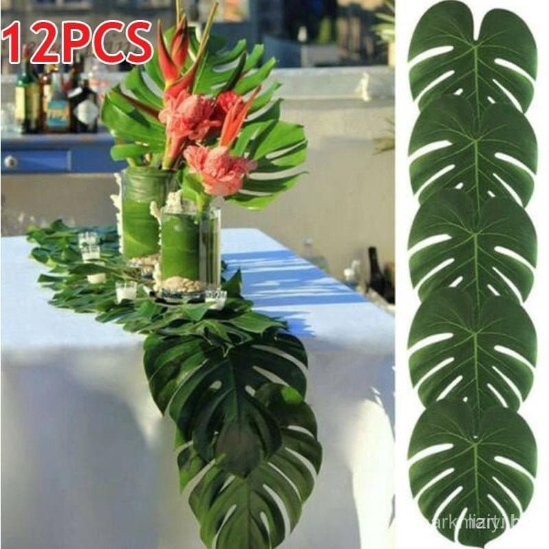12pcs Folhas De Palma Artificial Tropical De Verão Para Casamento Luau Selva Havaiana Festa De Aniversário Em Casa Folha
