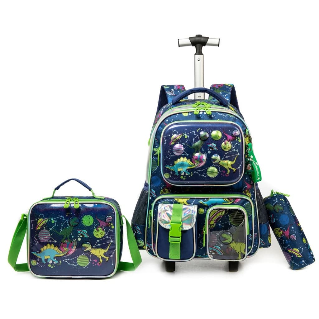 Conjunto Completo de Mochila Escolar Infantil Lequeen de Três Peças (Incluindo Mochila, Lancheira, Estojo) com Rodas