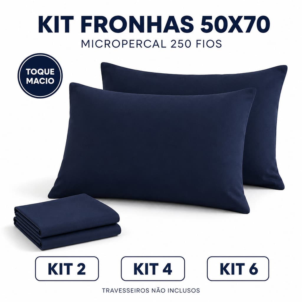 Kit 2 Fronhas Micropercal 250 Fios Premium Toque Macio Acabamento Sofisticado
