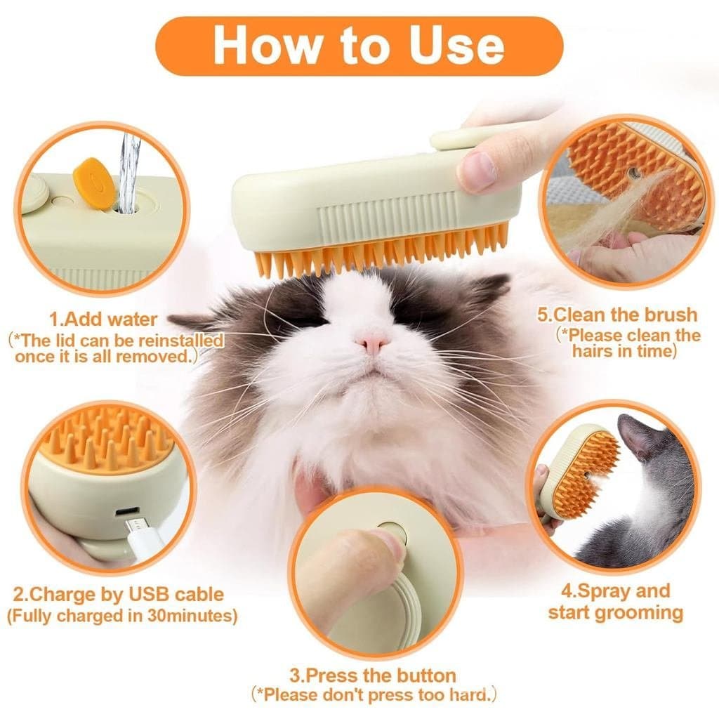 Escova a Vapor Nepfaivy para Gatos - Escovas a Vapor para Gatos de Interior para Remover Pelos, Escova a Vapor Recarregá