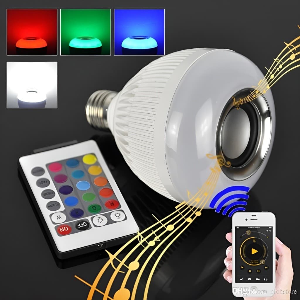 Lâmpada Inteligente Musical Reprodução de Áudio Bluetooth, Controle e Iluminação RGB
