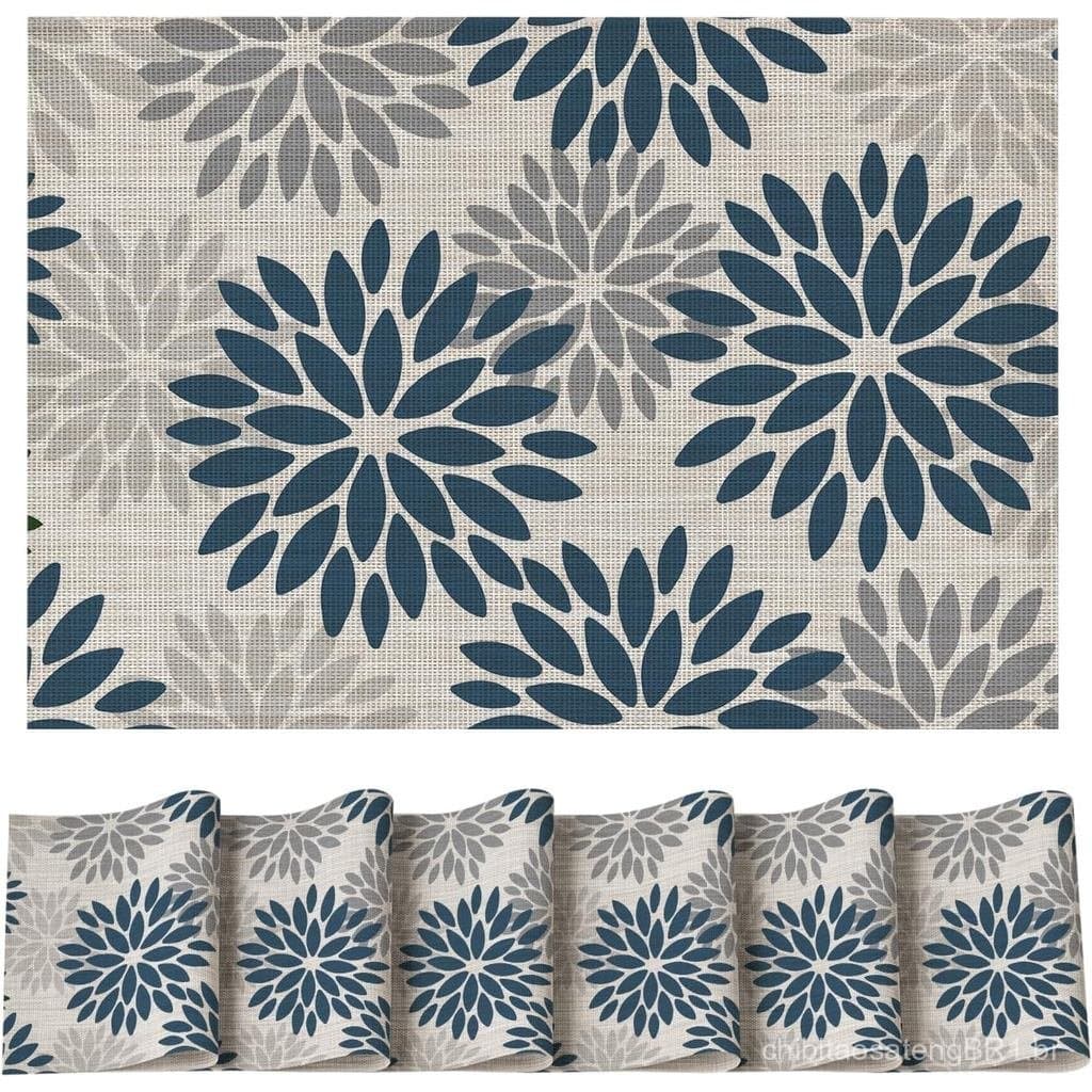 Conjunto de 6 Sousplats de Vinil Floral Artoid Mode, Resistentes ao Calor, Laváveis e Antiderrapantes, para Decoração de