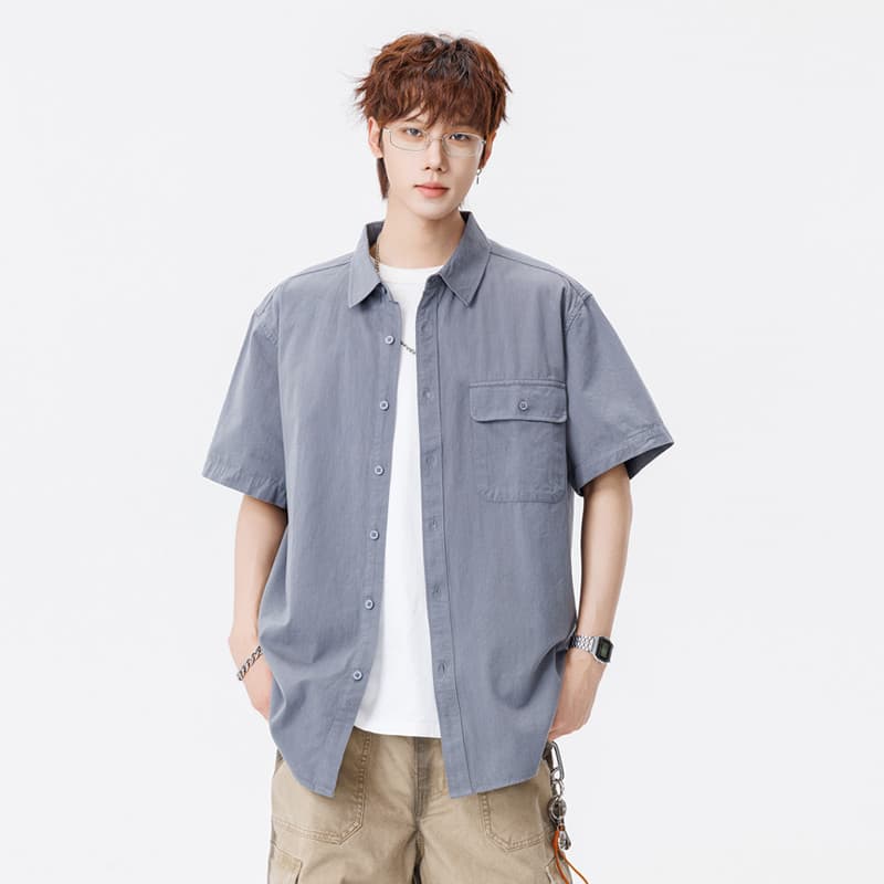 Camisa de manga curta masculina de trabalho pesado 2026 verão novo estilo puro algodão High-End sentimento simples solto
