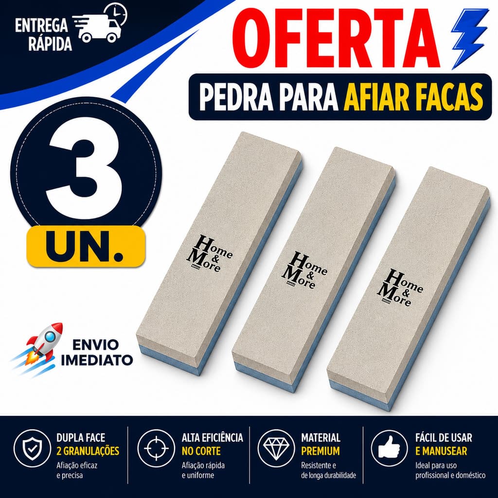 CONJUNTO PEDRA AFIAR FACAS CHURRASCO CHEF DUPLA FACE 2 GRANULAÇÕES