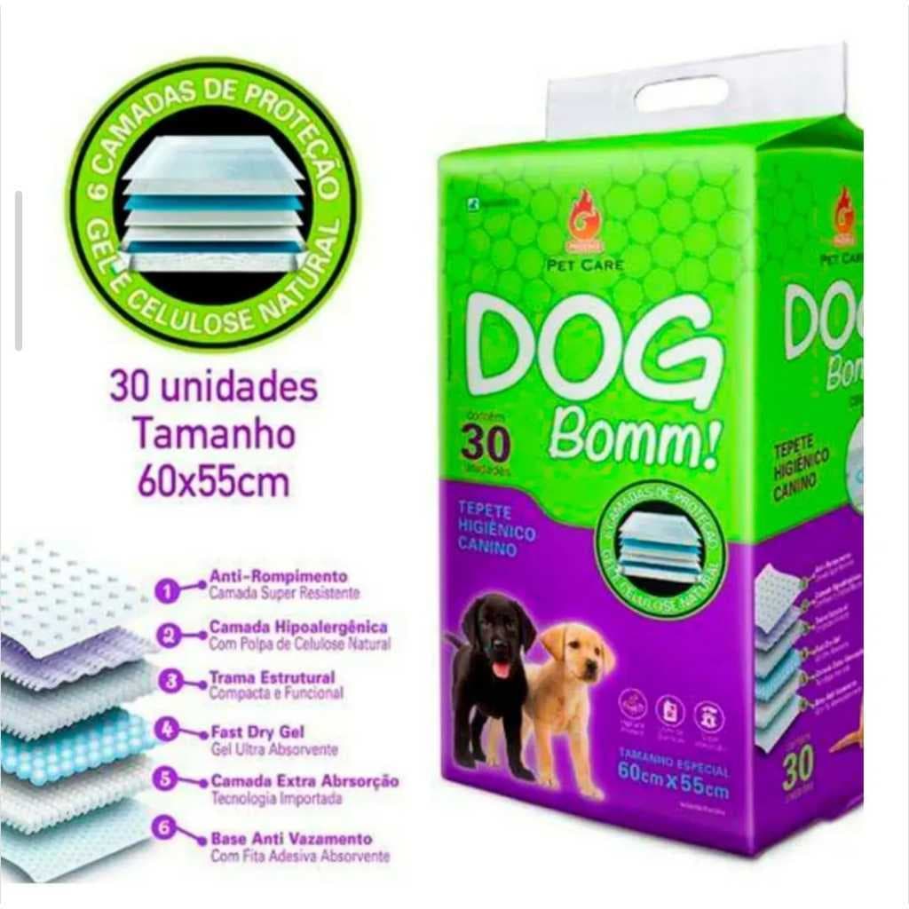 Tapete Higiênico Ultra Absorvente Dog Boom Descartavel Sanitario Canino 60x55