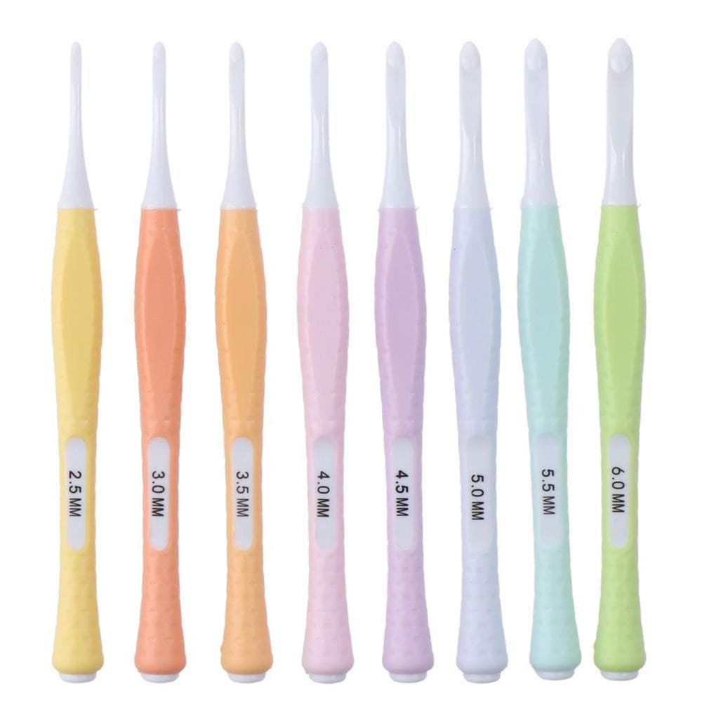 Conjunto de crochê de 8 peças, 8 cores, 2,5mm - 6 tamanhos diferentes, material de silicone